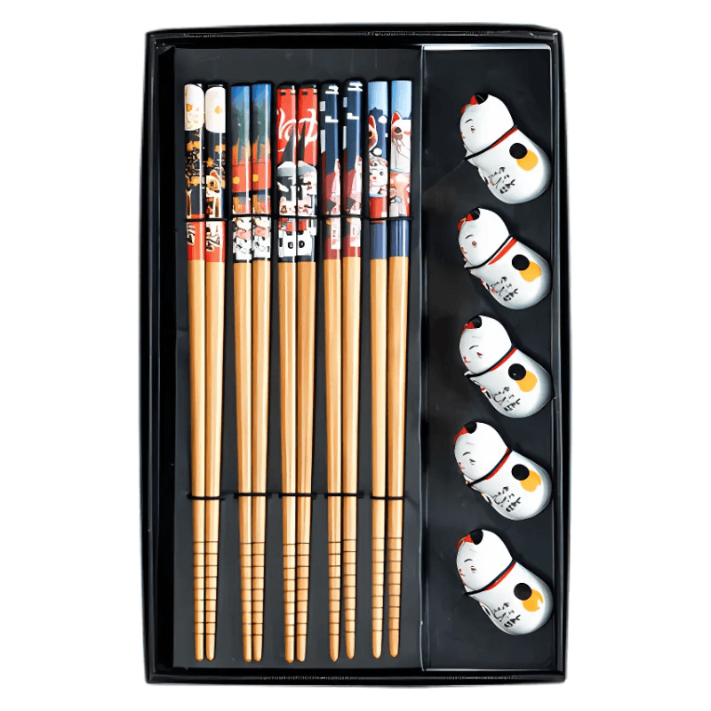 Baguettes en bambou avec repose-baguettes en céramique - JADE TEMPLE - Hello Asia