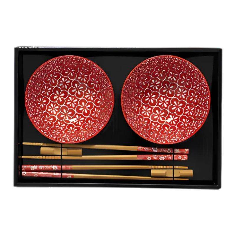 Bols en porcelaine S/2 avec support et baguettes - JADE TEMPLE - Hello Asia