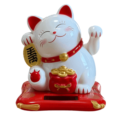 Chat porte-bonheur blanc solaire 7.5 cm - Hello Asia