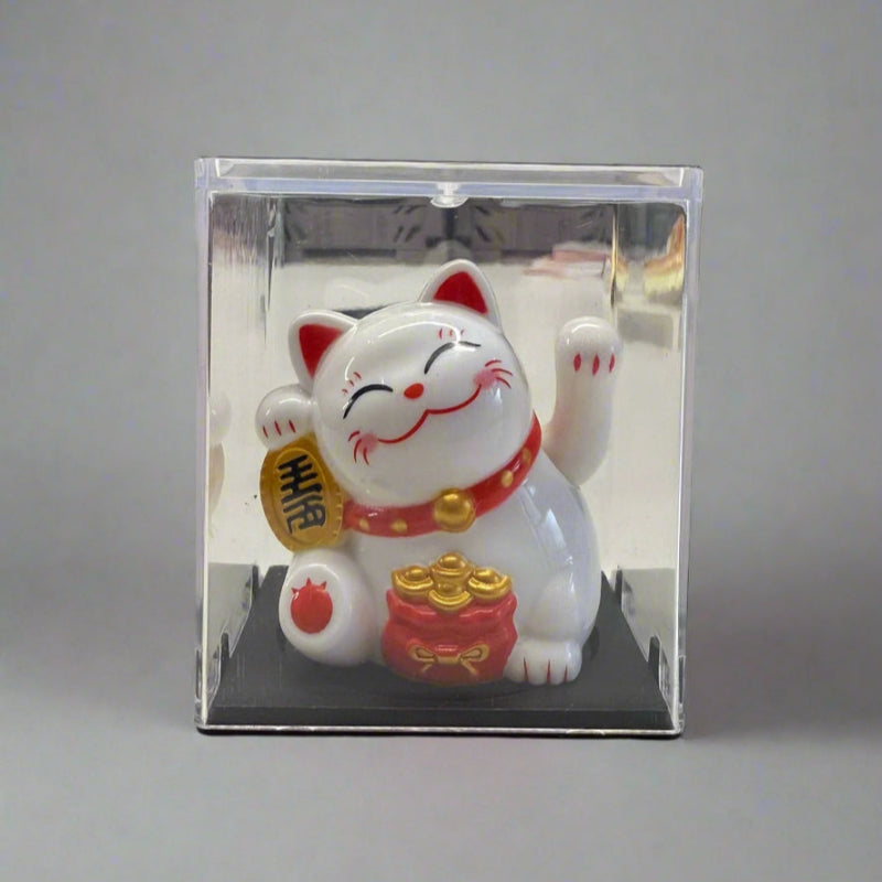 Chat porte-bonheur blanc solaire 6.3 cm