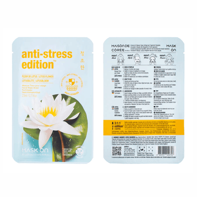 Masque en tissu pour le visage à la fleur de lotus – Masque anti-stress - MASK ON - Hello Asia