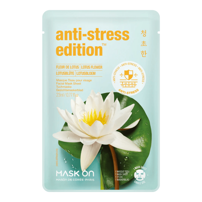 Masque en tissu pour le visage à la fleur de lotus – Masque anti-stress - MASK ON - Hello Asia