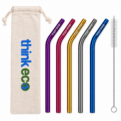 Pailles réutilisables en acier inoxydable – Think Eco – Lot de 5