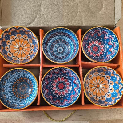 Set de 6 bols en céramique - Motifs ethniques colorés - Hello Asia