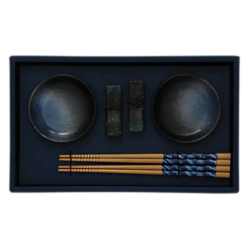Set à sushi avec bols en céramique S/2, support et baguettes - JADE TEMPLE - Hello Asia