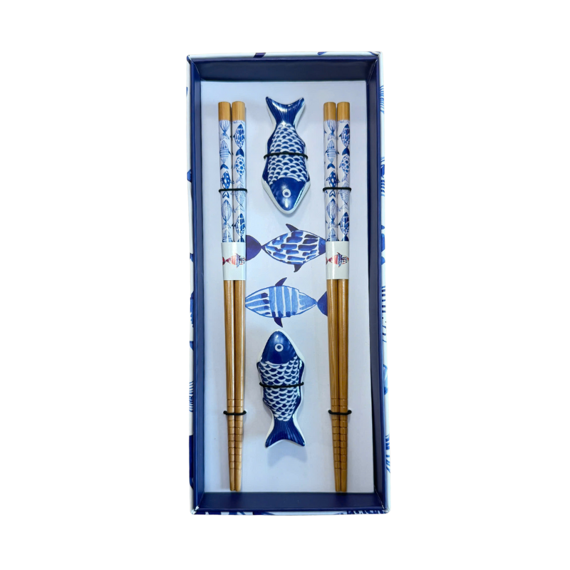 Set de baguettes avec repose-baguettes en forme de poisson en céramique - JADE TEMPLE