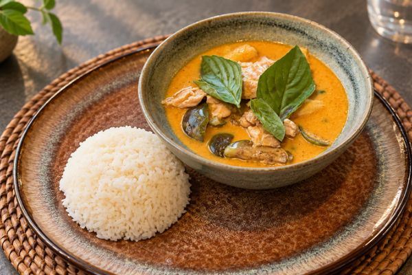 Curry Panang au beurre de cacahuète et riz gluant