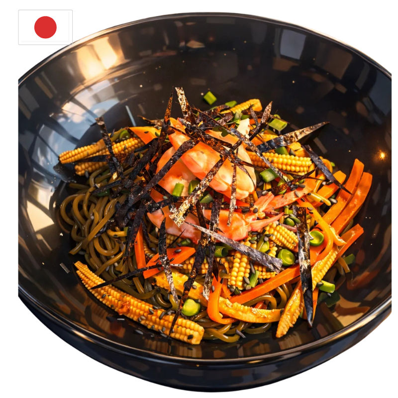 Salade de nouilles soba au miso et crevettes : recette japonaise facile et légère