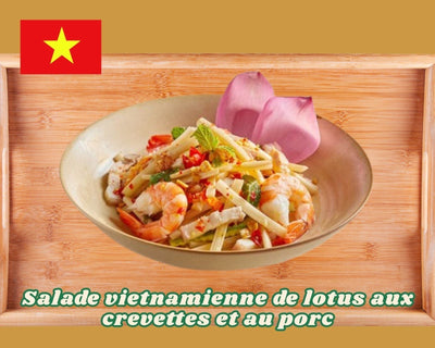 Salade vietnamienne de lotus aux crevettes et au porc : recette fraîche