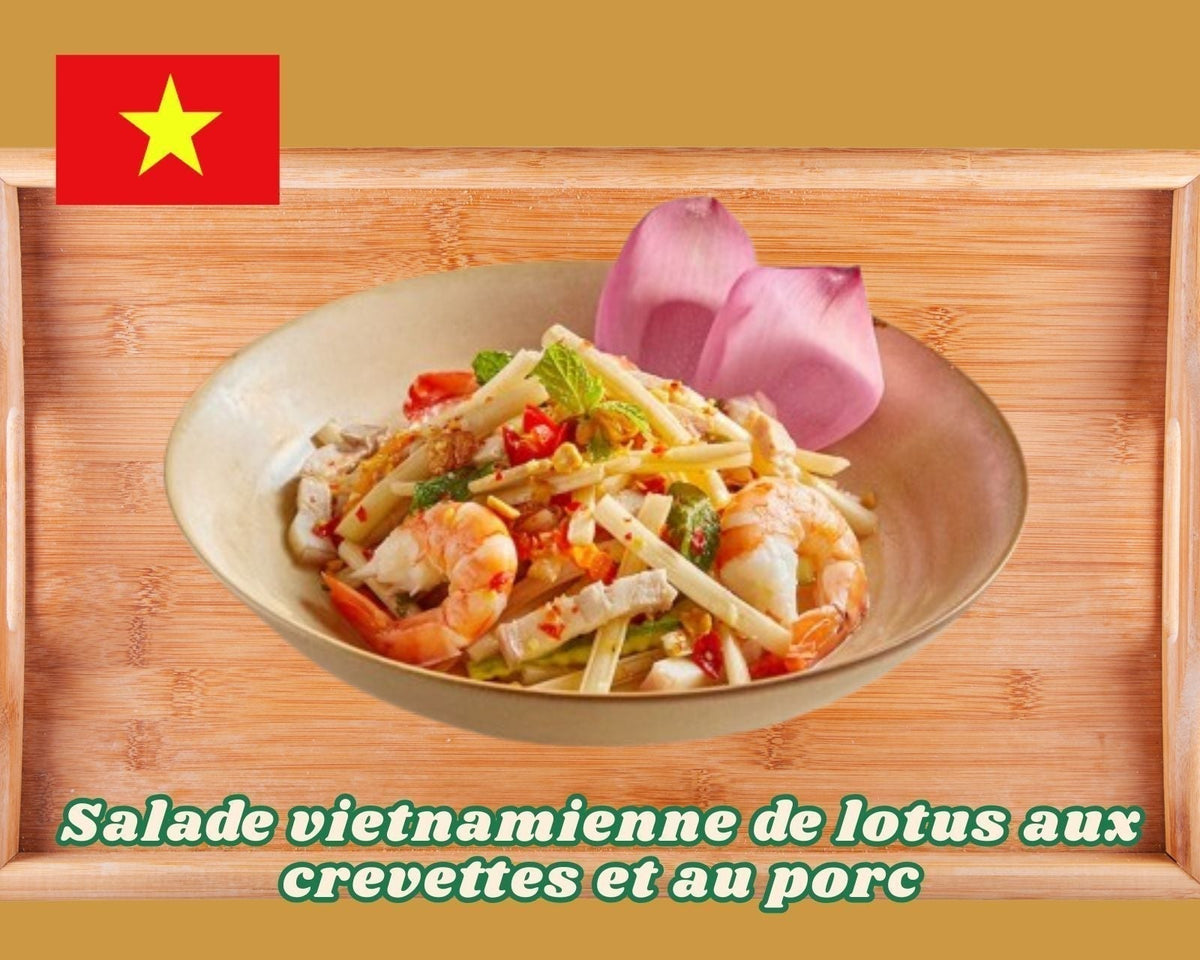 Salade vietnamienne de lotus aux crevettes et au porc : recette fraîche