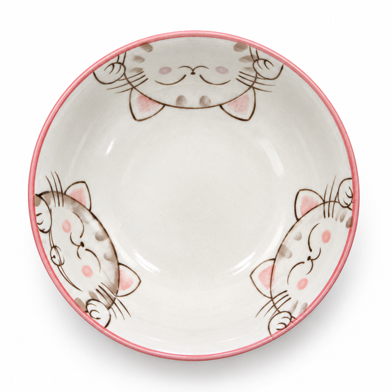 Bol à ramen japonais 19,5 cm chats rouge