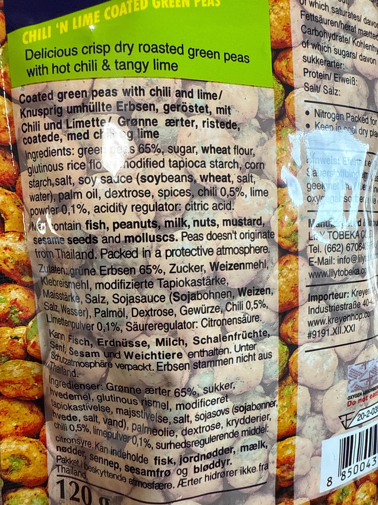 Petits pois au gout TOMYUM ( piment et citron vert) - 120g - Hello Asia