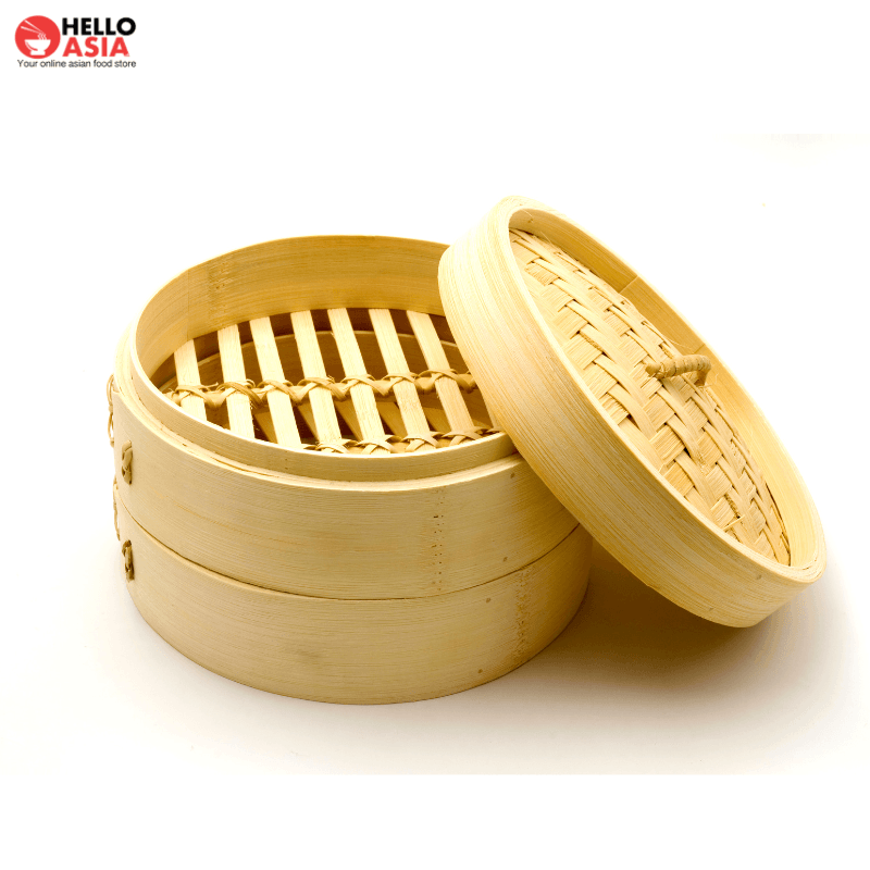Cuiseur vapeur en bambou 21cm avec 2 fonds + 1 couvercle - Hello Asia