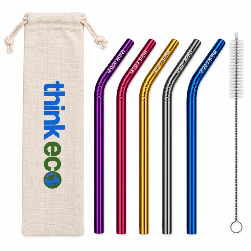Pailles réutilisables en acier inoxydable – Think Eco – Lot de 5