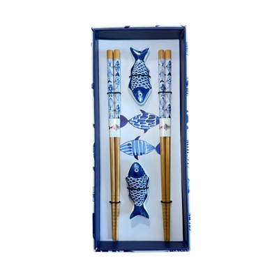 Set de baguettes avec repose-baguettes en forme de poisson en céramique - JADE TEMPLE