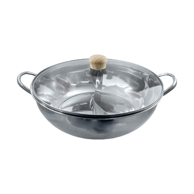 Wok hot pot en inox avec couvercle en verre - JADE TEMPLE 